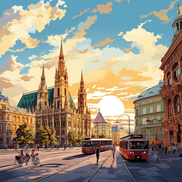 Vibrant Cityscape in Vienna with Iconic Landmarks and Vienna's Coffee Culture