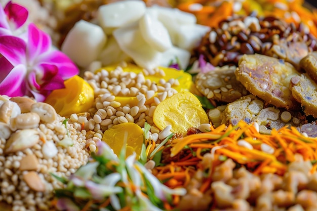 우가디 축제 의 다양한 음식 들 의 활기찬 클로즈업