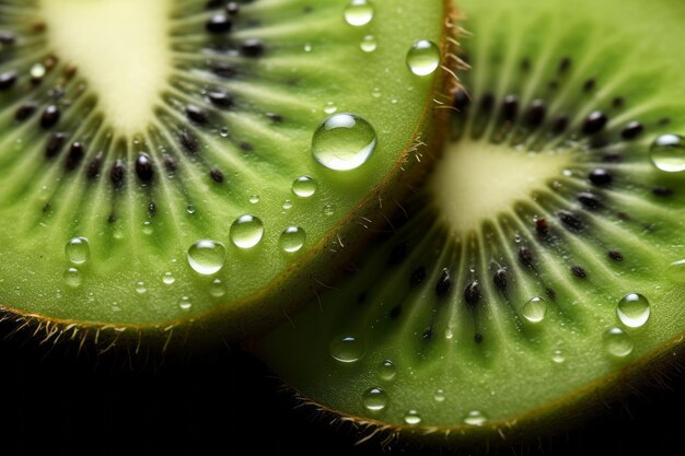 Vibrant closeup capturing the delicate beauty of a sliced kiwi fruit