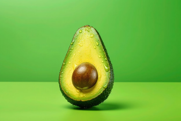 Vibrant closeup of fresh avocado fruit on colored background