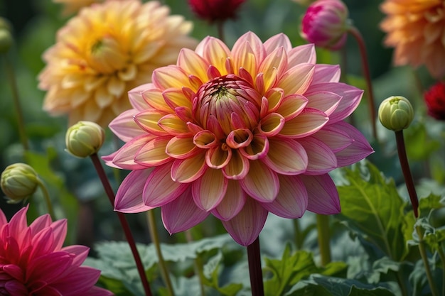 Vibrant closeup of a multicolored dahlia