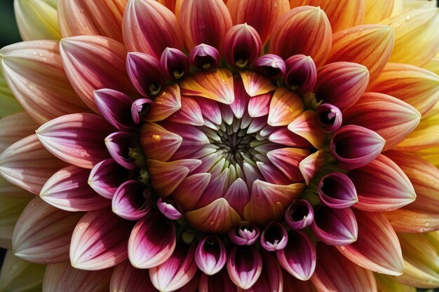 Vibrant closeup of a multicolored dahlia