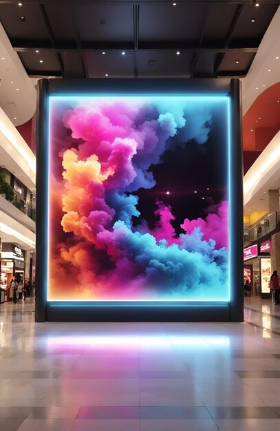 Photo a vibrant cloud installation in a bustling mall