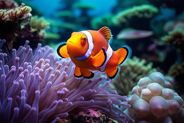 Vibrant Clownfish Amidst Colorful Coral