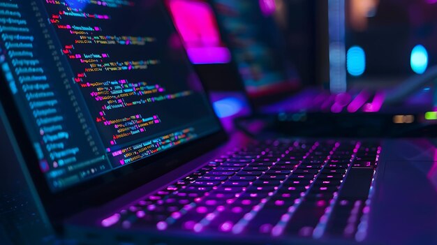 Vibrant code editor on laptop screen with dark theme highlighting ...