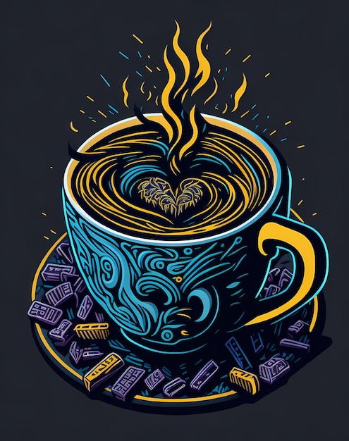 Vibrant Coffee Cup Graphic Isometric Vector TShirt Design