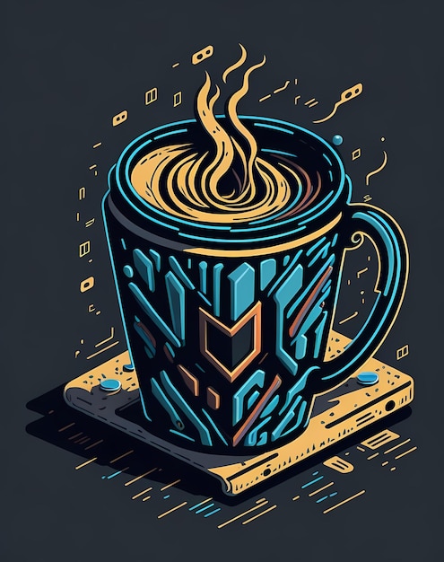 Графический изометрический векторный дизайн футболки Vibrant Coffee Cup