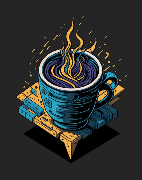 Vibrant Coffee Cup Graphic Isometric Vector TShirt Design