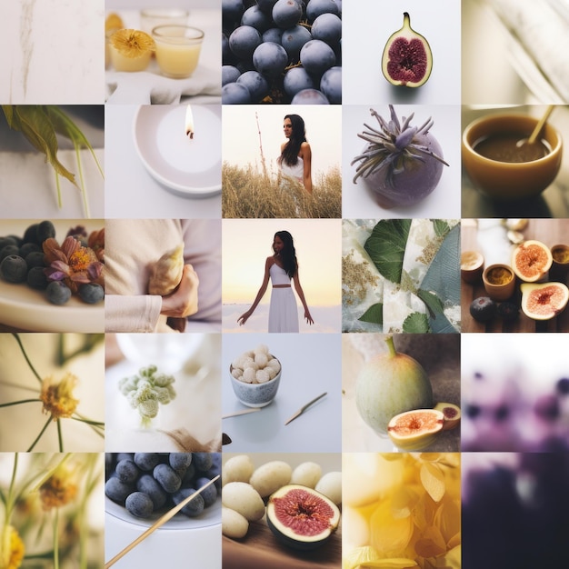 Photo a vibrant collage of a woman surrounded by colorful fruit