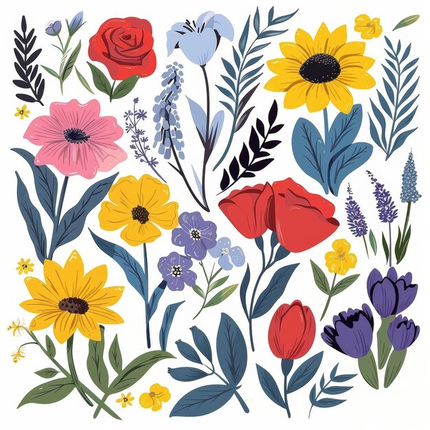 Vibrant Collection of Assorted Floral Illustrations for Design Inspiration