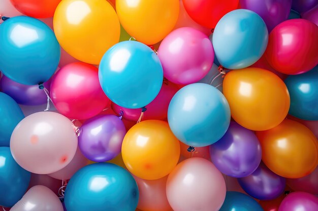 A vibrant collection of balloons in various colors and sizes joyfully floating in the air at a festive celebration Birthday party balloons in a multitude of vibrant colors AI Generated