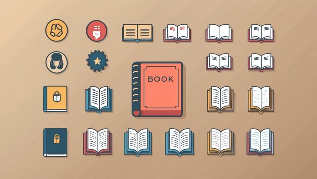 Photo a vibrant collection of book icons ideal for educational branding projects