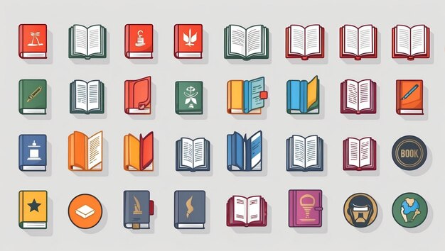 Photo a vibrant collection of book icons ideal for educational branding projects