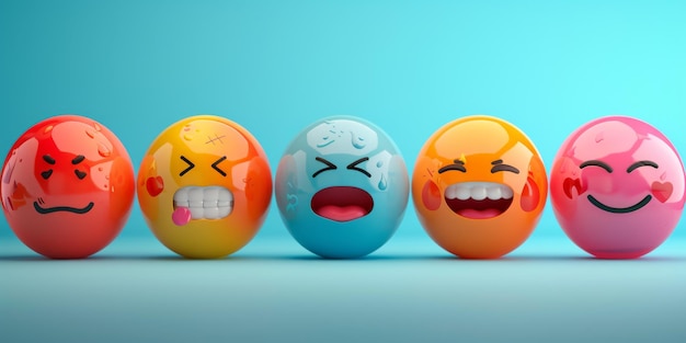 Foto una vivace collezione di emoji piene di emozioni in un rendering 3d con spazio di copia