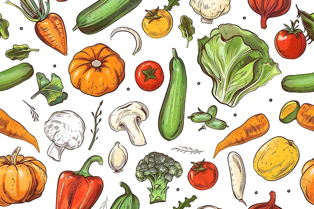 新鮮な野菜と果物の活発なコレクション イラスト