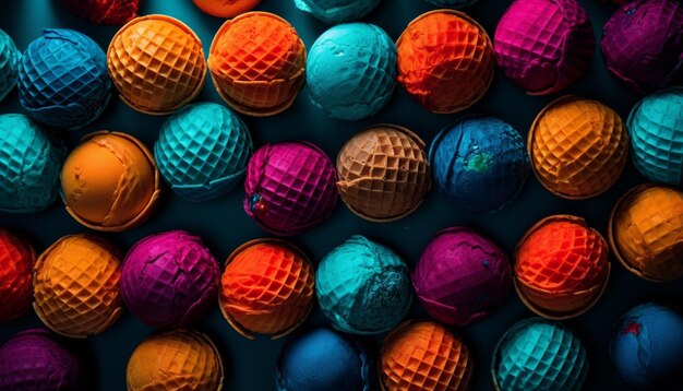 A vibrant collection of multi colored balls for leisure games generated by artificial intelligence