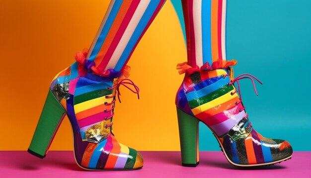 A vibrant collection of multi colored high heels for fashionable women generated by artificial intelligence