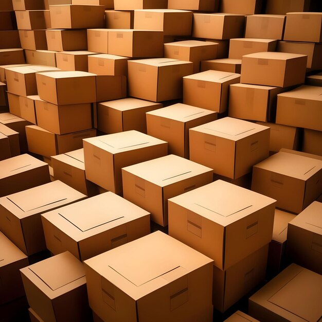 Vibrant Collection of Stacked Cardboard Boxes Ready for Shipping and Moving