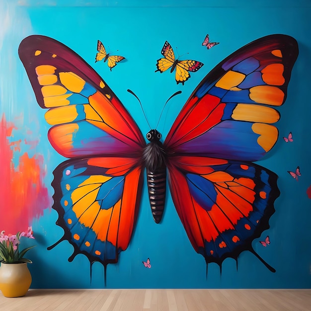 A vibrant color butterfly painting wall