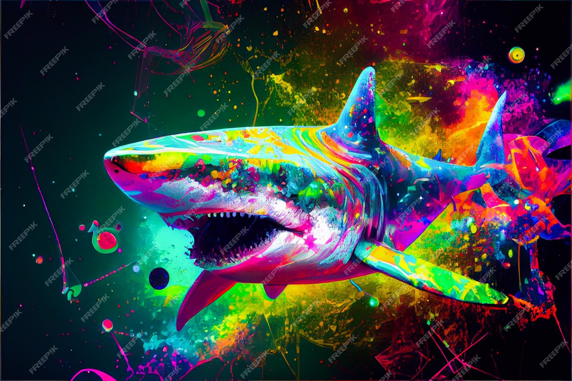 Premium AI Image | Vibrant color shark illustration Generative ai