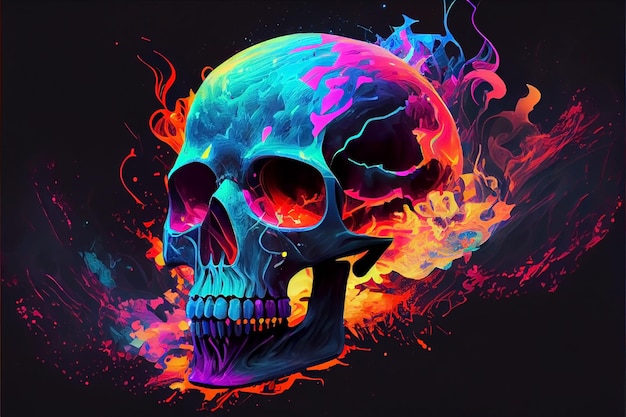 Vibrant color skull illustration Generative ai