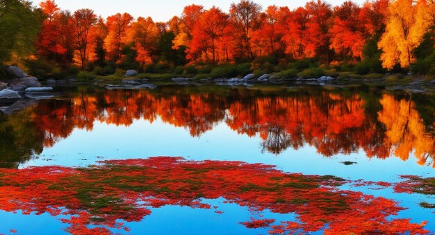 Vibrant colord nature reflecting on water