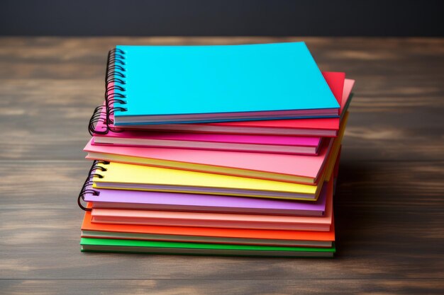 Photo vibrant colored notebooks adorning a gray wooden table embracing the backtoschool spirit of presc