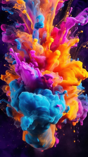 Vibrant Colored Paint Splash on Black Background AI Generated