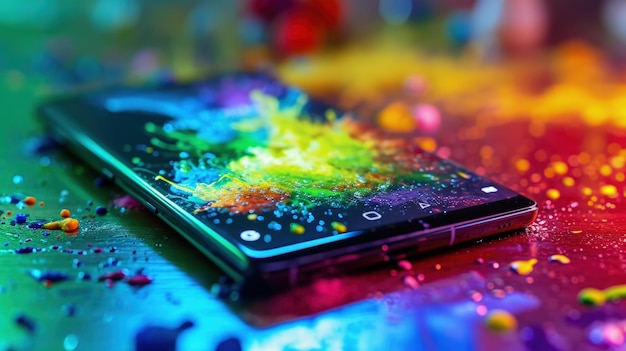 Vibrant Colored Powder Coating a Cell Phone on a Table