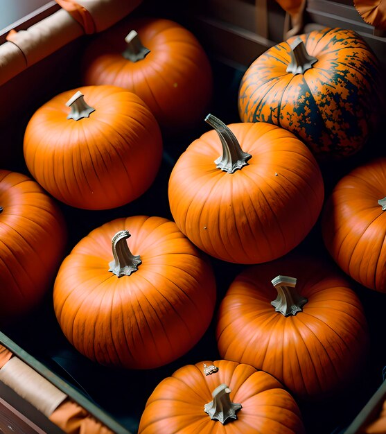 Photo vibrant colored pumpkins top view