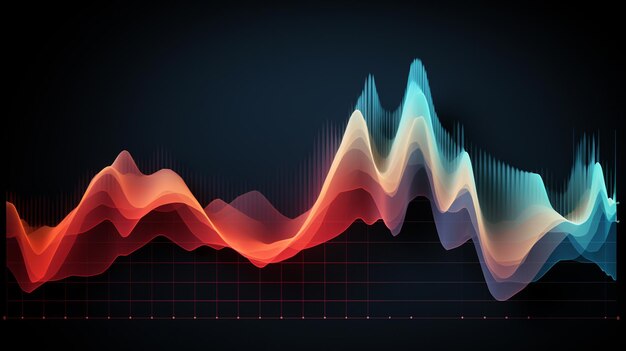 黒い背景に振動する色の音波 抽象的な音楽の視覚化