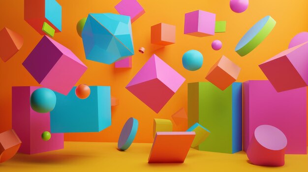 Vibrant and colorful 3d render of floating geometric shapes AI generated illustration