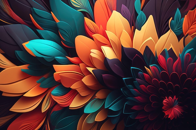 Vibrant and colorful abstract floral shapes bursting with energy and life