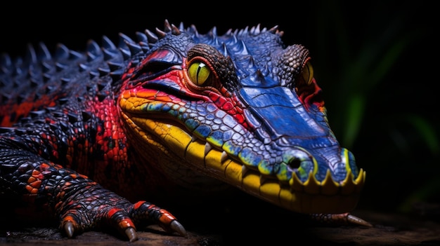 Vibrant Colorful Alligator A Dark Crimson And Blue Narrativedriven Visual Storytelling