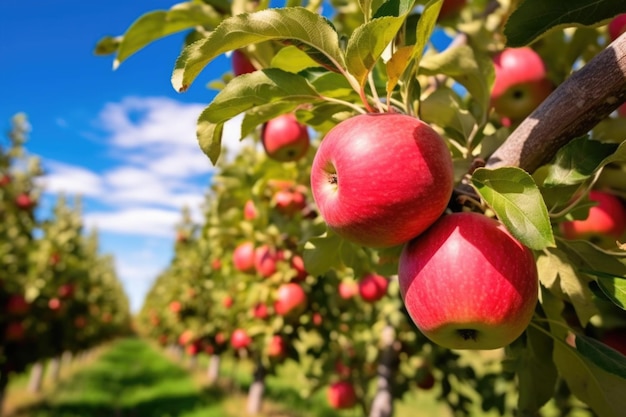 Vibrant colorful apples ready to be picked in an orchard