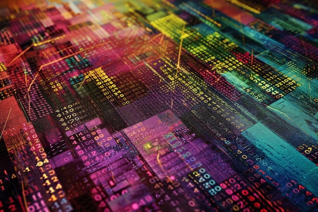 a vibrant and colorful background filled with a plethora of different hues and shades creating a visually stimulating pattern replicate the intricate patterns of binary code on a digital canvas