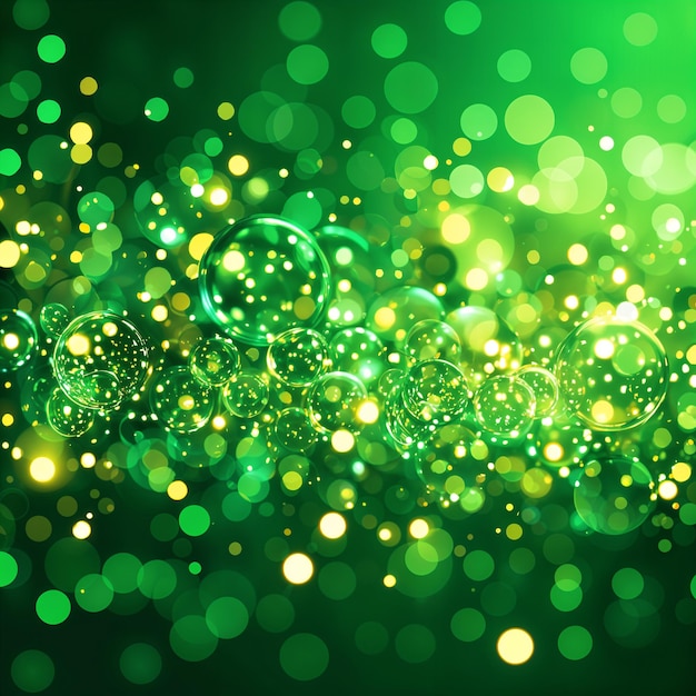 Photo a vibrant and colorful display of green and yellow bubbles creating a bokeh effect against a dark background