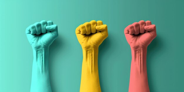 Vibrant Colorful Fists on Green Canvas