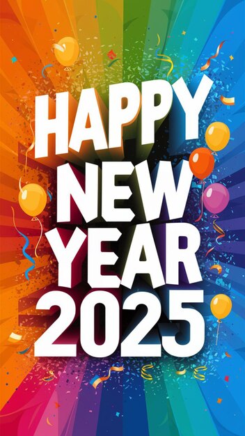 A vibrant and colorful Happy New Year 2025 poster