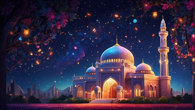 A vibrant and colorful illustration of mosque