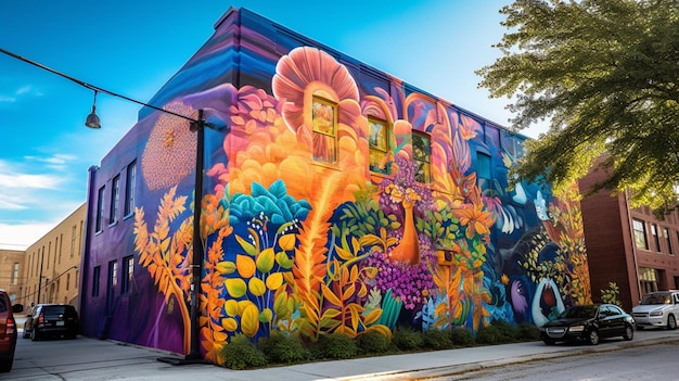 A vibrant and colorful mural adorning