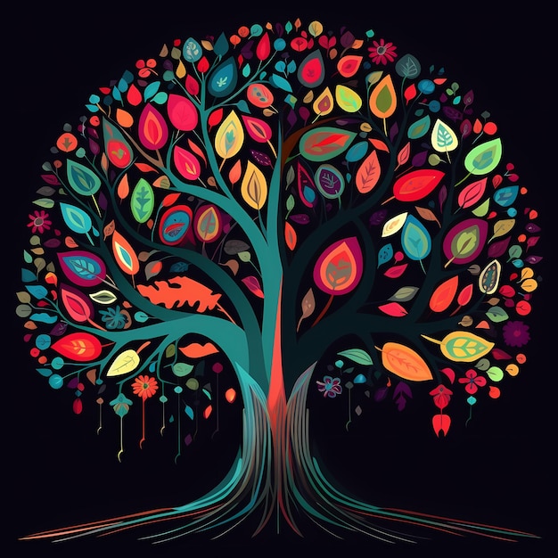 Premium AI Image | Vibrant Colorful Rainbow Mystical Tree of Life ...