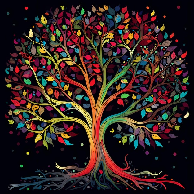 Premium AI Image | Vibrant Colorful Rainbow Mystical Tree of Life ...