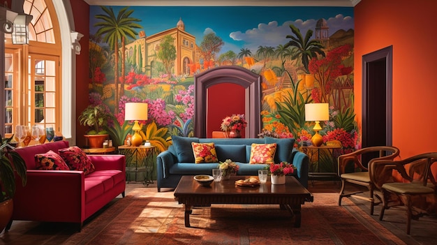 A vibrant and colorful room in an Interior AIgenerated photo