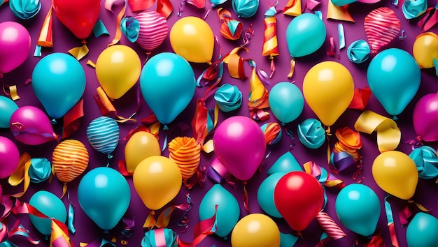 A vibrant and colorful seamless background featuring a variety of party patterns from confetti and