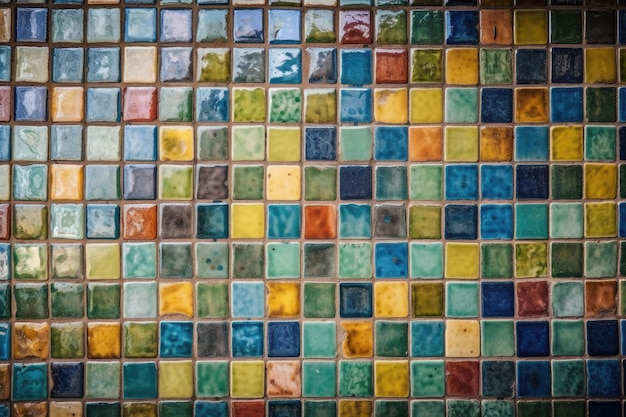 Vibrant and colorful tiled wall in closeup