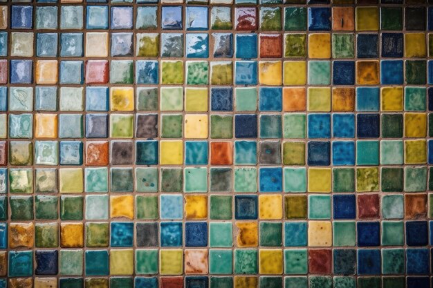 Vibrant and colorful tiled wall in closeup