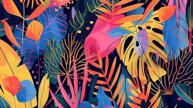 Photo vibrant and colorful tropical leaves seamless pattern great for wallpapers backgrounds and fabric