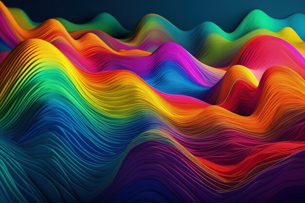 Vibrant colorful wave pattern on a dark background generative ai