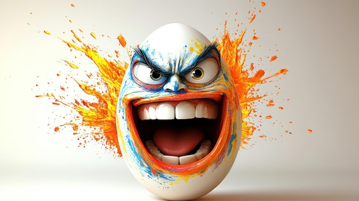 फोटो vibrant colors burst from a cartoonish egg displaying a fierce and funny expression
